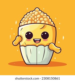 Cute funny Popcorn character concept.  kawaii character illustration logo icon. 