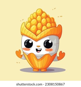 Cute funny Popcorn character concept.  kawaii character illustration logo icon. 