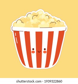 Cute funny Popcorn character. Vector hand drawn cartoon kawaii character illustration icon. Isolated on white background. Popcorn character concept