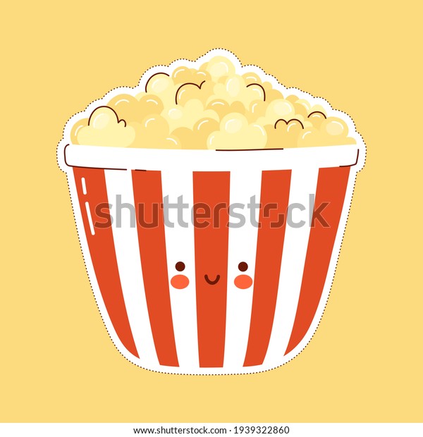 Cute Funny Popcorn Character Vector Hand Stock Vector Royalty Free 1939322860