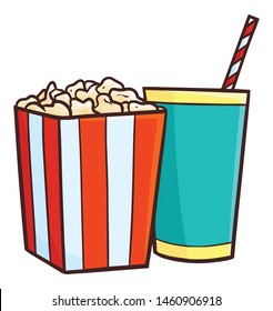 Cute and funny popcorn and fresh drink