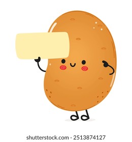 Cartaz de batata engraçado bonito. Ilustração de personagem de kawaii desenhada à mão vetor. Fundo branco isolado. Cartaz de batata