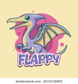 Cute Funny Pterodactyl Dinosaur Character in Hand Drawn Vector Cartoon Illustration Design for sticker, badge, patch, banner, greeting card, invitation