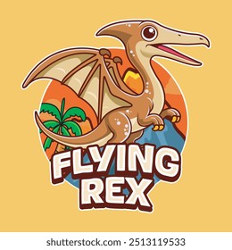 Cute Funny Pterodactyl Dinosaur Character in Hand Drawn Vector Cartoon Illustration Design for sticker, badge, patch, banner, greeting card, invitation