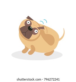 Cute funny pug dog character wagging the tail, pet dog cartoon vector Illustration