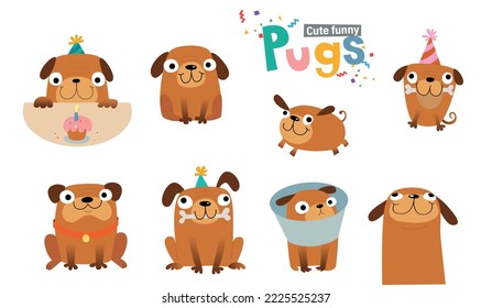 Cute funny Pugs vector illustration