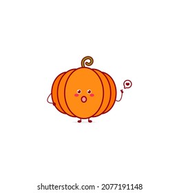 Cute funny pumpkin character. Vector hand drawn cartoon mascot character illustration icon. Isolated on white background.