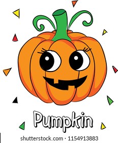 Cute, funny pumpkin has big eyes with sketch of triangles illustration. emoji, cartoon character, sketch vector. Happy halloween