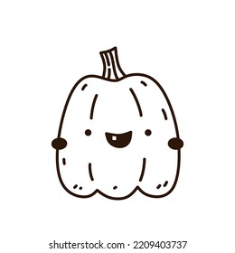 Cute and funny pumpkin isolated on white background. Vector hand-drawn illustration in doodle style. Kawaii character. Perfect for cards, decorations, logo and Halloween designs.