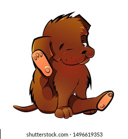 Cute funny puppy dog hand drawn cartoon vector illustration isolated on white.Can be used for t-shirt print, kids wear fashion design. 