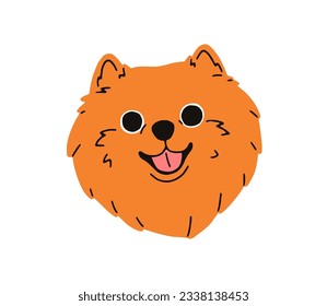 Cute funny puppy head of Spitz breed. Happy smiling companion dog, lovely little pup portrait. Canine face, hairy muzzle avatar. Flat vector illustration isolated on white background