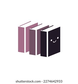 Cute Funny Lviolett und Schwarz Lächelnde Buchzeichen - einfache Vektorgrafik, Symbol einzeln auf weißem Hintergrund