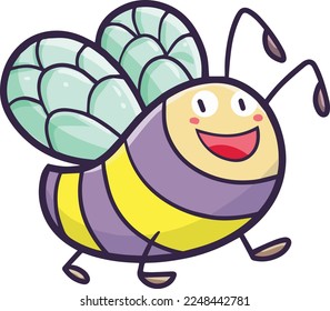 Cute and funny purple wasp cartoon illustration