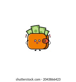Carácter gracioso de expresión del monedero. Icono de ilustración de personaje de mascota de dibujos hechos a mano por vectores. Aislado sobre fondo blanco. concepto de carácter comercial