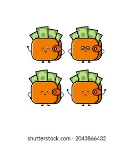 Cute funny purse expression character. Vector hand drawn cartoon mascot character illustration icon. Isolated on white background. business character concept