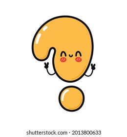 Carácter gracioso de signo de interrogación. Caricatura dibujada a mano del vector icono de ilustración del personaje kawaii. Aislado sobre fondo blanco. Concepto de carácter de marca de interrogación