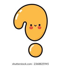 Klar lustiger Fragezeichen-Charakter. Vektorhandgezeichnete Cartoons kawaii Zeichentricksymbol. Einzeln auf weißem Hintergrund. Konzept für glückliche Fragezeichen