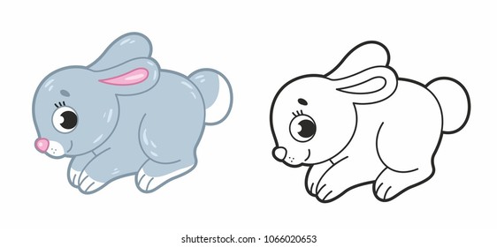 
Cute funny rabbit with black outline. Vector illustration for kids