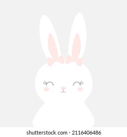 Cute funny rabbit with a bow vector illustration. Easter kids print in scandinavian style