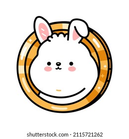 Cute funny rabbit character. Vector hand drawn cartoon kawaii character illustration icon. Isolated on white background. Crypto finance, rabbit doodle character concept