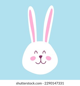 Cute funny rabbit face. Hand drawn vector Easter bunny face for card, kids design, print, logo, textile