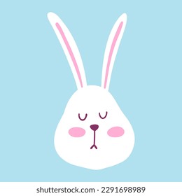Cute funny rabbit face. Hand drawn vector Easter bunny face for card, kids design, print, logo, textile