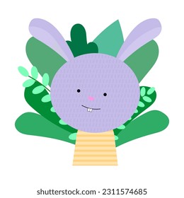 Cute funny rabbit. Hand drawn cartoon character. Scandinavian style flat design. Kids print element. Vector illustration.