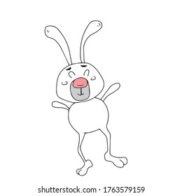 Cute funny rabbit .On a hand-drawn, isolated white background.Design for greeting cards, banner