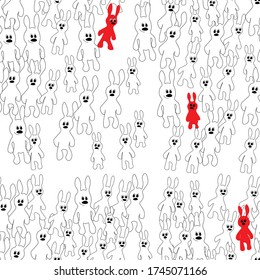 Cute funny rabbits, Seamless pattern. Individuality concept. pattern for children. 