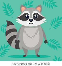 Cute and funny raccoon. Baby raccoon standing.  Vector illustration raccoon character design with flat color. Can be used for design of t-shirts, posters and Baby Shower party and raccoon characters.