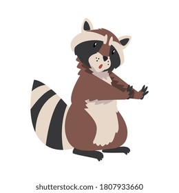 Cute Funny Raccoon, Lovely Wild Forest Animal Cartoon Character Vector Illustration