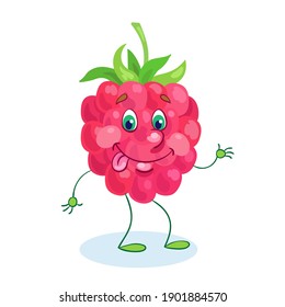  Cute  funny raspberry. In cartoon style. Isolated on white background. Vector flat illustration.