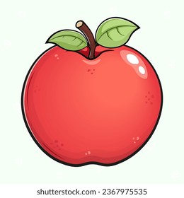 Cute funny Red apple. Vector hand drawn cartoon kawaii character illustration icon. Isolated on green background. Happy Red apple character concept