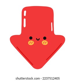 Cute funny red arrow icon. Vector hand drawn cartoon kawaii character illustration icon. Isolated on white background. Red arrow downward direction