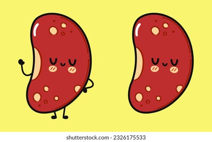 Cute funny Red Bean character. Vector hand drawn cartoon kawaii character illustration icon. Isolated on yellow background. Happy Soy Bean character concept