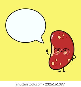 Cute funny Red Bean with speech bubble. Vector hand drawn cartoon kawaii character illustration icon. Isolated on yellow background. Happy Soy Red Bean character concept