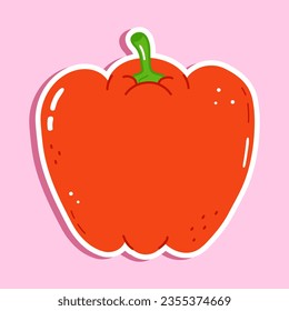 Cute funny red bell pepper sticker character. Vector hand drawn cartoon kawaii character illustration icon. Isolated on green background. Red bell pepper character concept