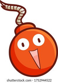 Cute and funny red bomb character laughing happily and ready to blow