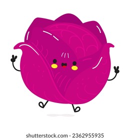 Curioso personaje de saltos de col roja. Caricatura dibujada a mano del vector icono de ilustración del personaje kawaii. Aislado sobre fondo blanco. Concepto de personaje de col roja feliz