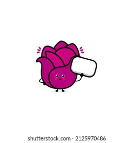 Cute funny red cabbage waving hand character. Vector hand drawn cartoon character illustration icon. Isolated on white background. Red cabbage character concept