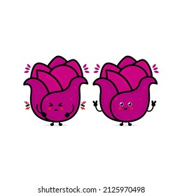 Cute funny red cabbage waving hand character. Vector hand drawn cartoon character illustration icon. Isolated on white background. Red cabbage character concept
