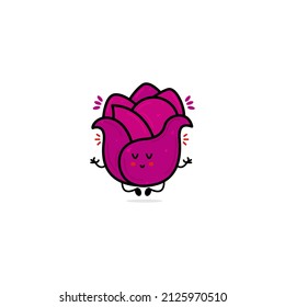 Cute funny red cabbage waving hand character. Vector hand drawn cartoon character illustration icon. Isolated on white background. Red cabbage character concept