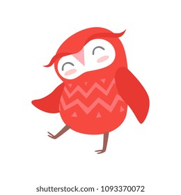 Cute funny red cartoon owlet bird character vector Illustration on a white background
