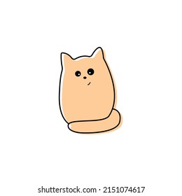 Cute funny red cat character, doodle style, vector illustration isolated on white background. Nice cartoon animal sitting, happy pet. Design element for cards and print
