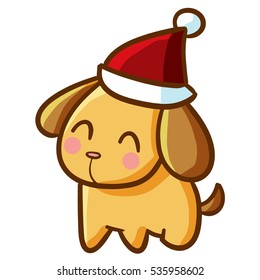 Cute and funny red dog wearing santa's hat for christmas - vector.