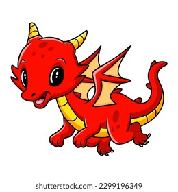 Cute funny red dragon happy
