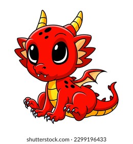 Cute funny red dragon happy