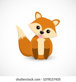 Cute funny red fox, cartoon character,  vector illustration.