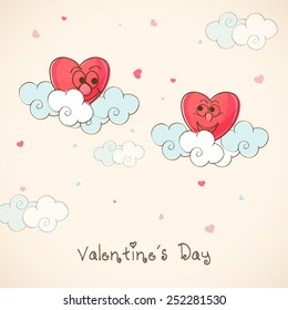 Cute funny red hearts on clouds for Happy Valentine's Day celebration.