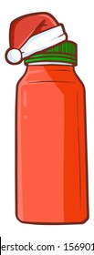 Cute and funny red juice packaging wearing Santa's hat for christmas